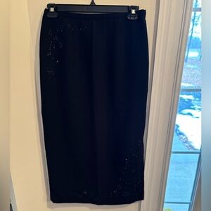 Vintage Susan Bristol Beaded Black maxi skirt with slit size 10
